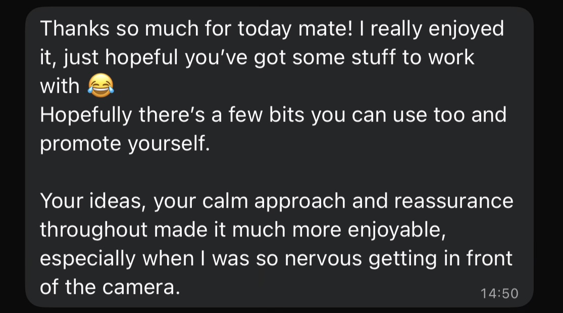 Client testimonial message