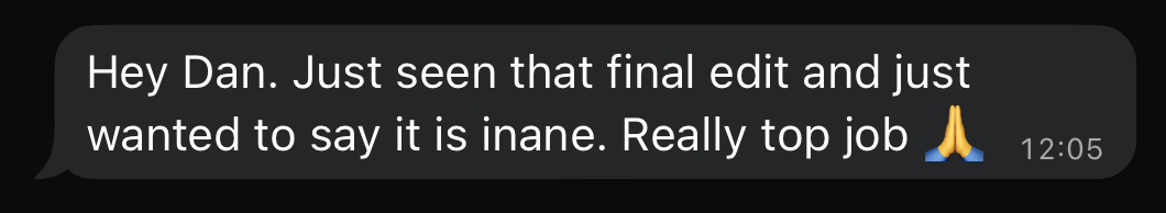 Client testimonial message